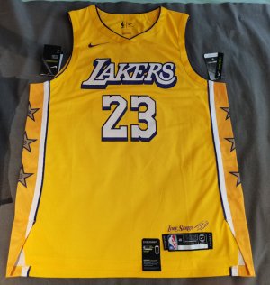 Lakers 23 James 2018-19 city jersey yellow player version